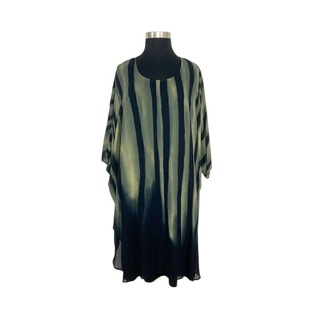 Q Neel 24 Green Stripe Dress Set Art To Wear Lagenlook Sheer Wavy